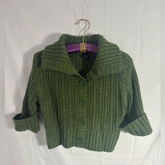 Rue21 Sweaters - Y2K Chunky Green Cable Knit Collared Crop 3/4 Sleeve Sweater Size L